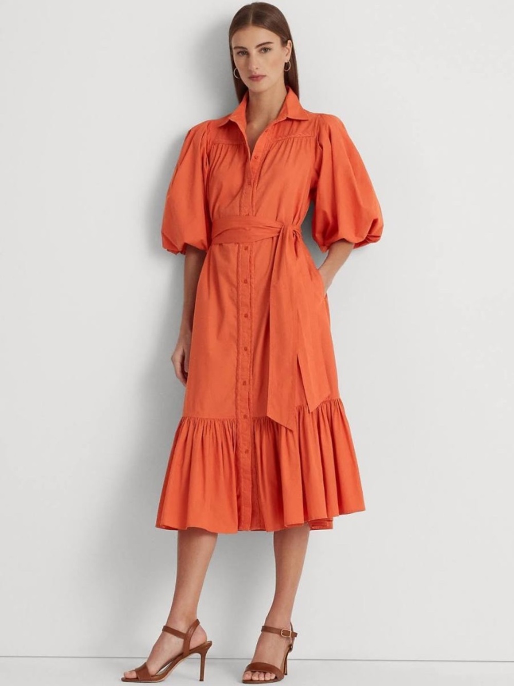 Ralph Lauren Western 100% Cotton Bubble Sleeve Women's Shirtdress Size 0 NWT